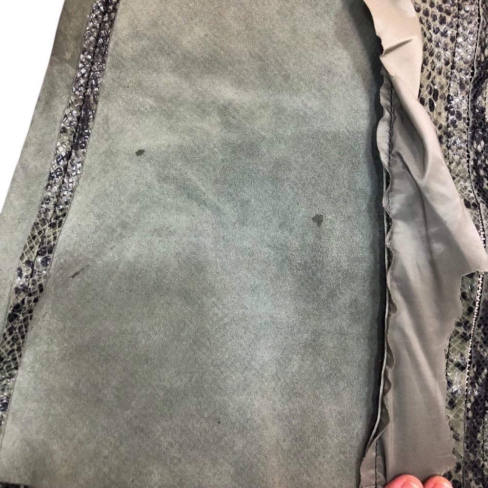 Allsaints Lena Oba Leather Skirt Sz O Snake Green A Line Mini Zip Front FLAWED - Picture 9 of 9